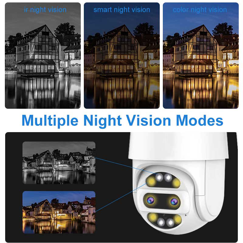 Dual Lens 4MP 4K 8MP Icsee WiFi Outdoor Wireless Security Dome WiFi PTZ Camera
